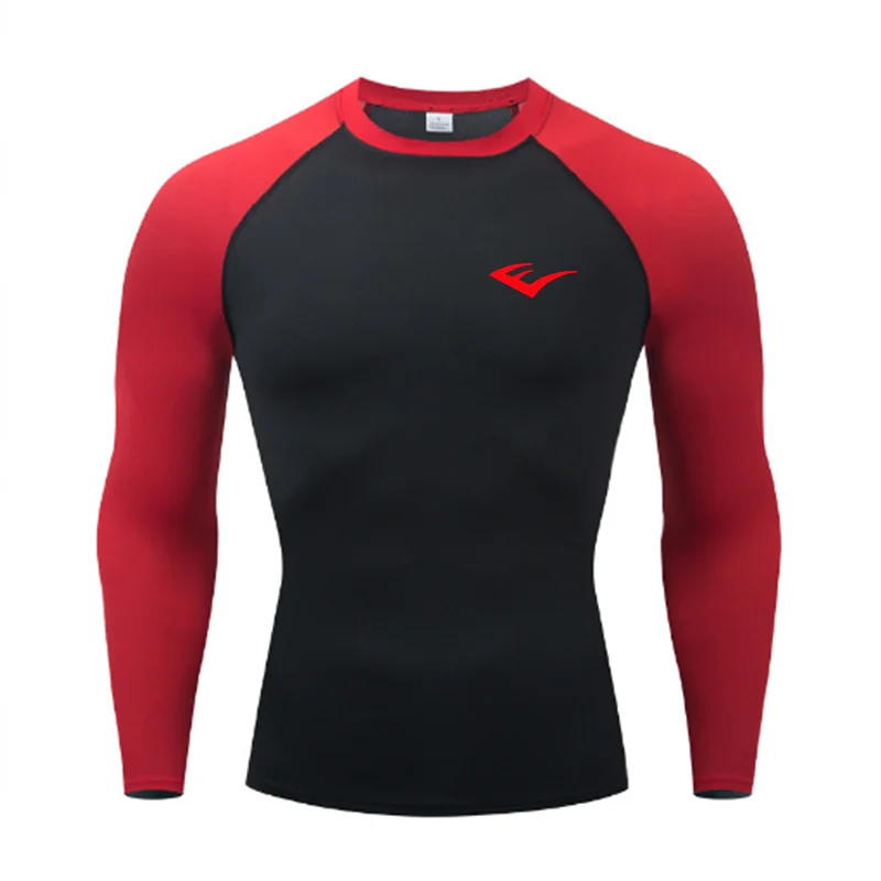 Men Round Neck Quick dry Long-Sleeved Compression Long Sleeved Sports Fitness Tight T-shirt Running Casual Spring and Autumn