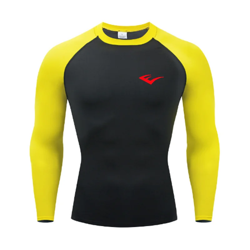 Men Round Neck Quick dry Long-Sleeved Compression Long Sleeved Sports Fitness Tight T-shirt Running Casual Spring and Autumn
